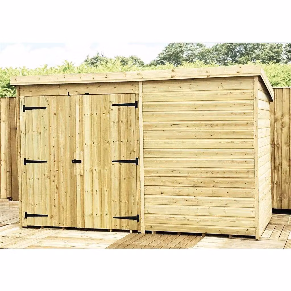 Marlborough Pressure Treated Pent Garden Shed with Double Doors in Natural Wood – 2