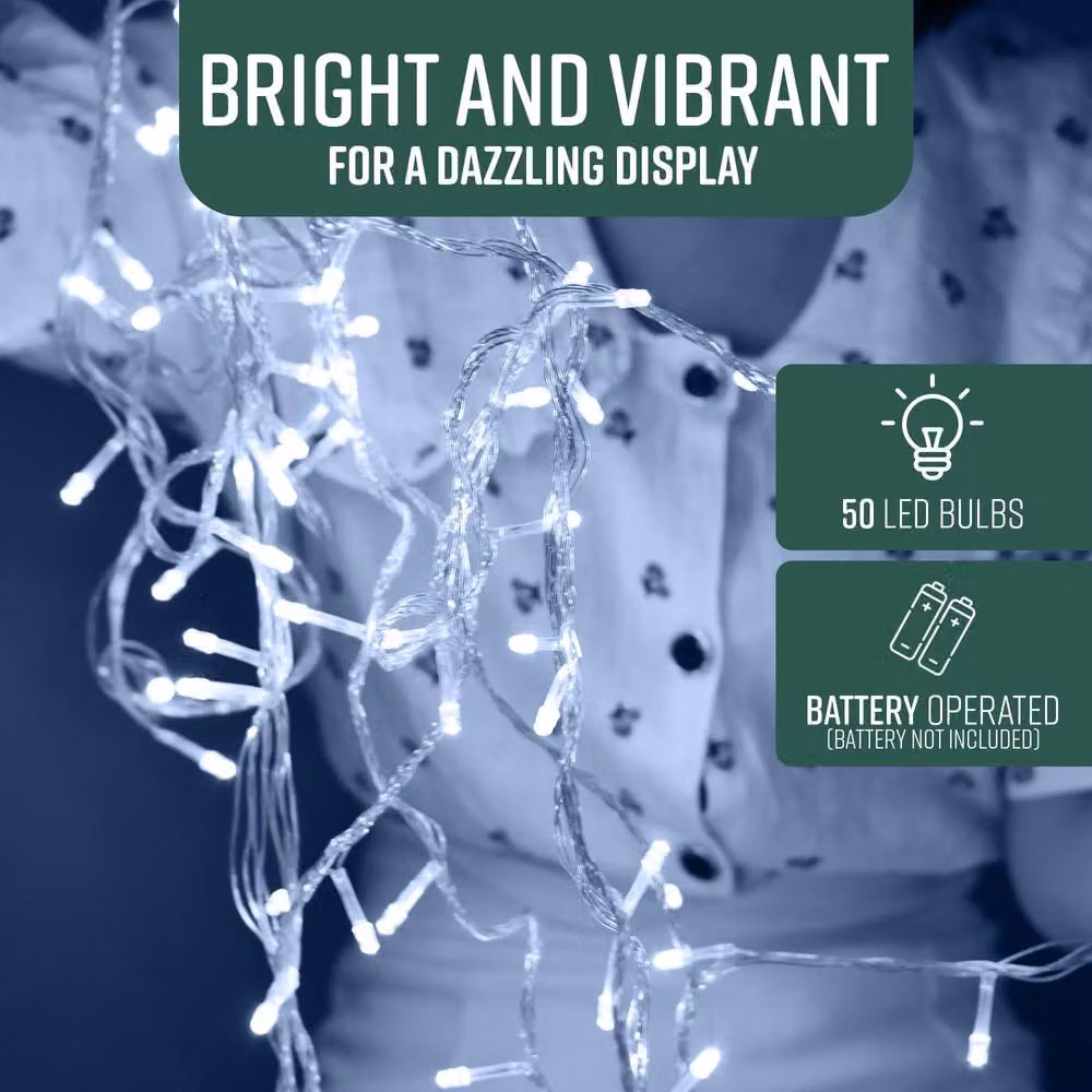 GloBrite 50 LED Battery Operated Cool White Fairy String Lights with Remote Control – 7
