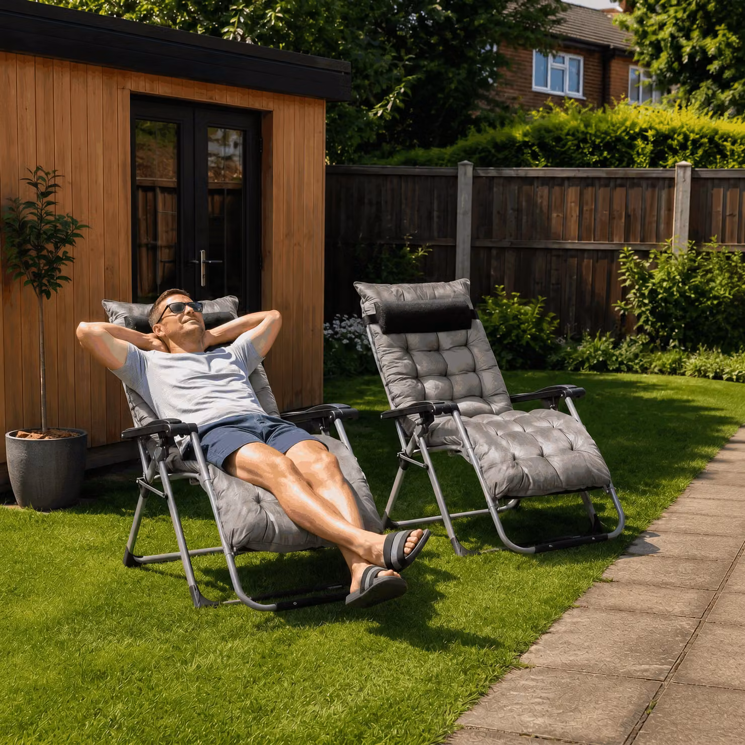Outsunny 2 Piece Dark Grey Anti Gravity Garden Sun Loungers with Adjustable Headrests – 2