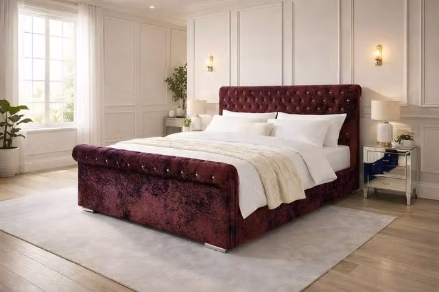 Paradise Beds Ltd Luxury Ripon Modern Ottoman Bed in Red Velvet, W/D/H: 140 x 200 cm
