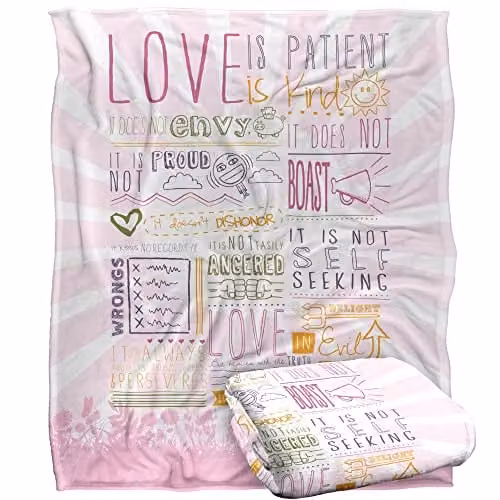 Bcreative Slingshot Publishing Love Is Patient Super Soft Silky Touch Fleece Throw Blanket, White, W/D/H: 152 x 127 cm