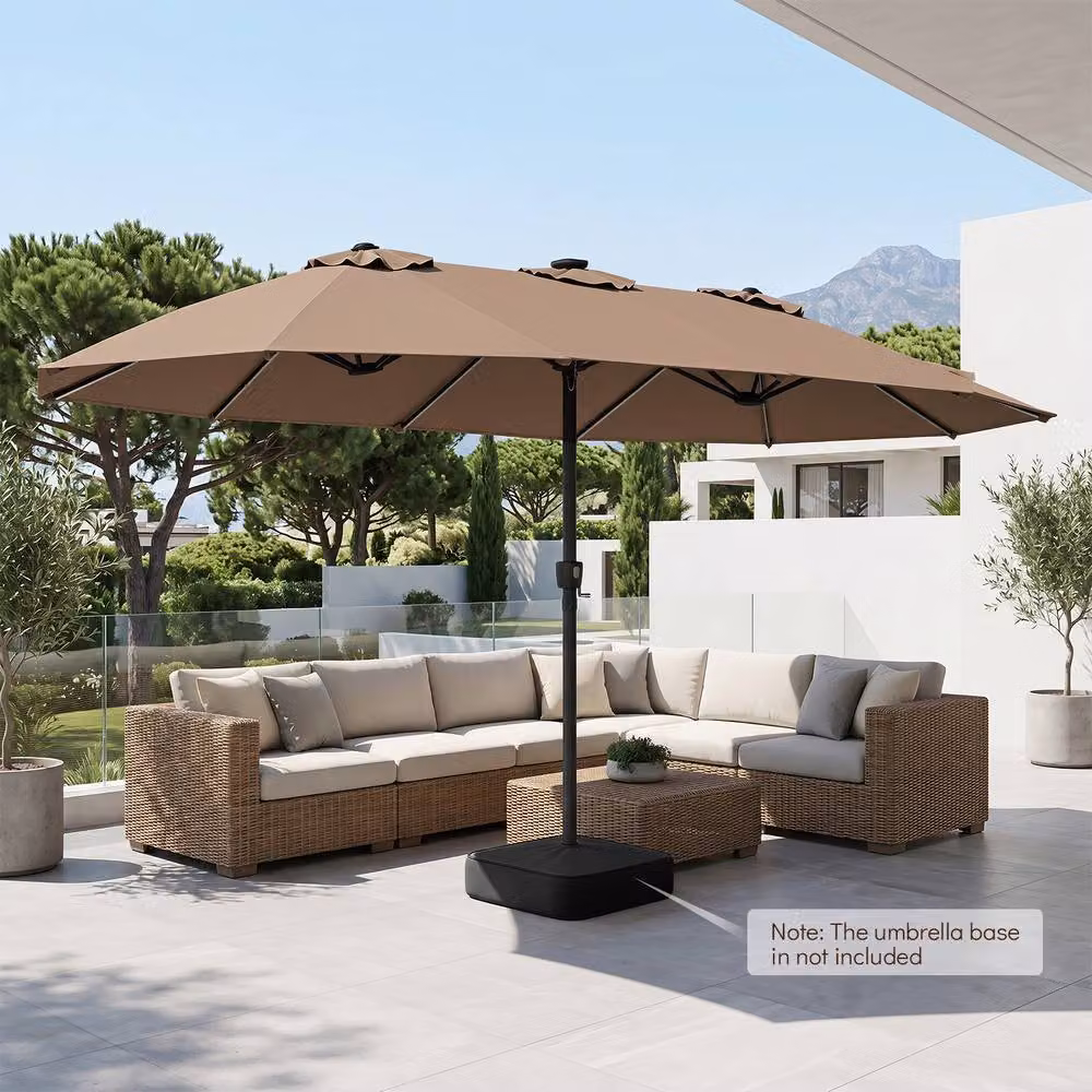 Costway 15ft Double-Sided Cantilever Outdoor Patio Umbrella with 144 Solar LED Lights in Brown, W/D/H: 470 x 457.2 x 254 cm – 3