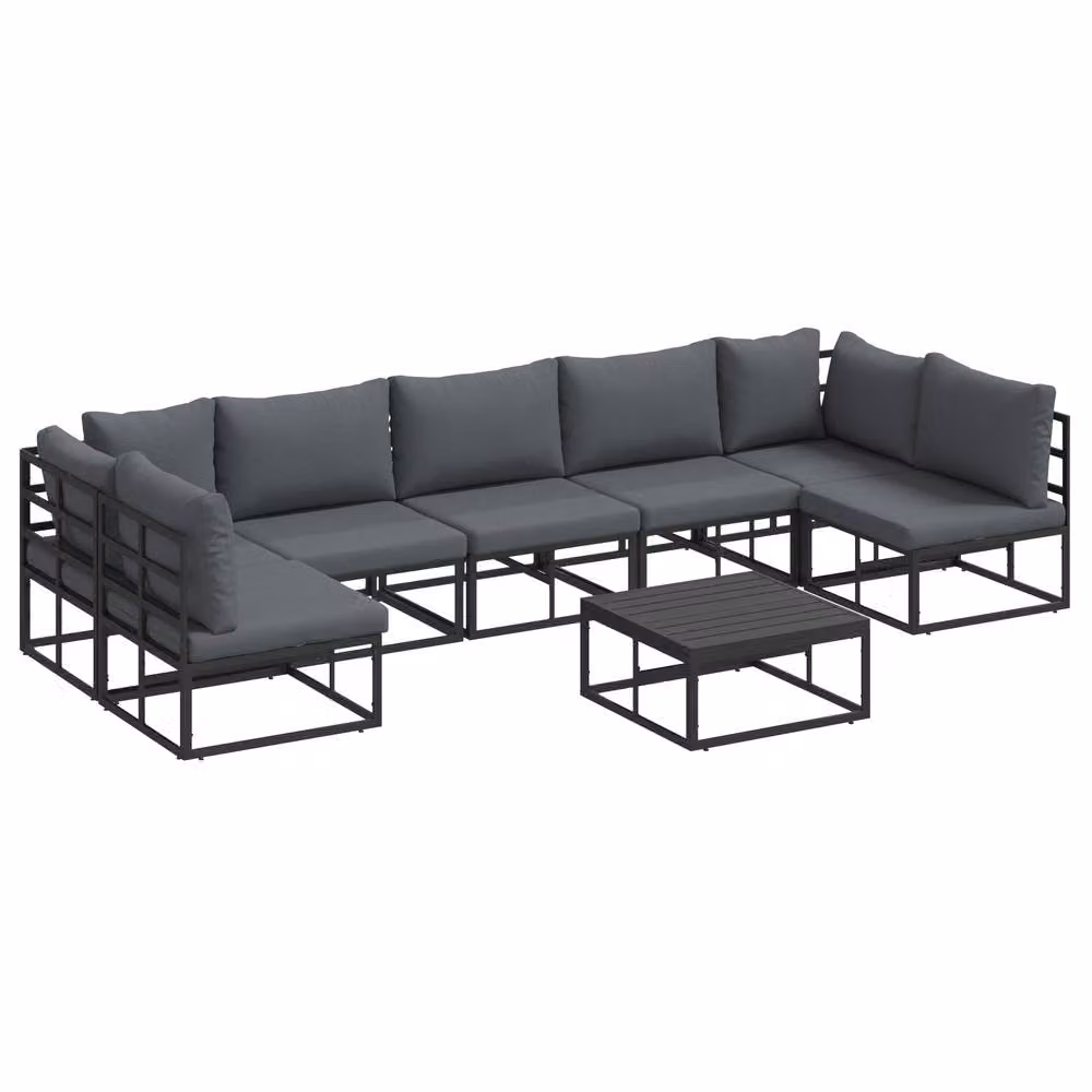 Berkfield Home 8-Piece L-Shape Garden Sofa Set in Black with Powder Coated Aluminium Frame, W/D/H: 70 x 70 x 32 cm – 2