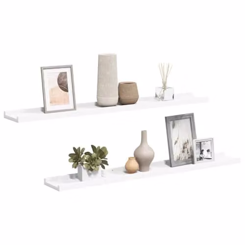 vidaXL Set of 2 White MDF Picture Frame Ledge Shelves, W: 80 cm, D: 9 cm, H: 3 cm