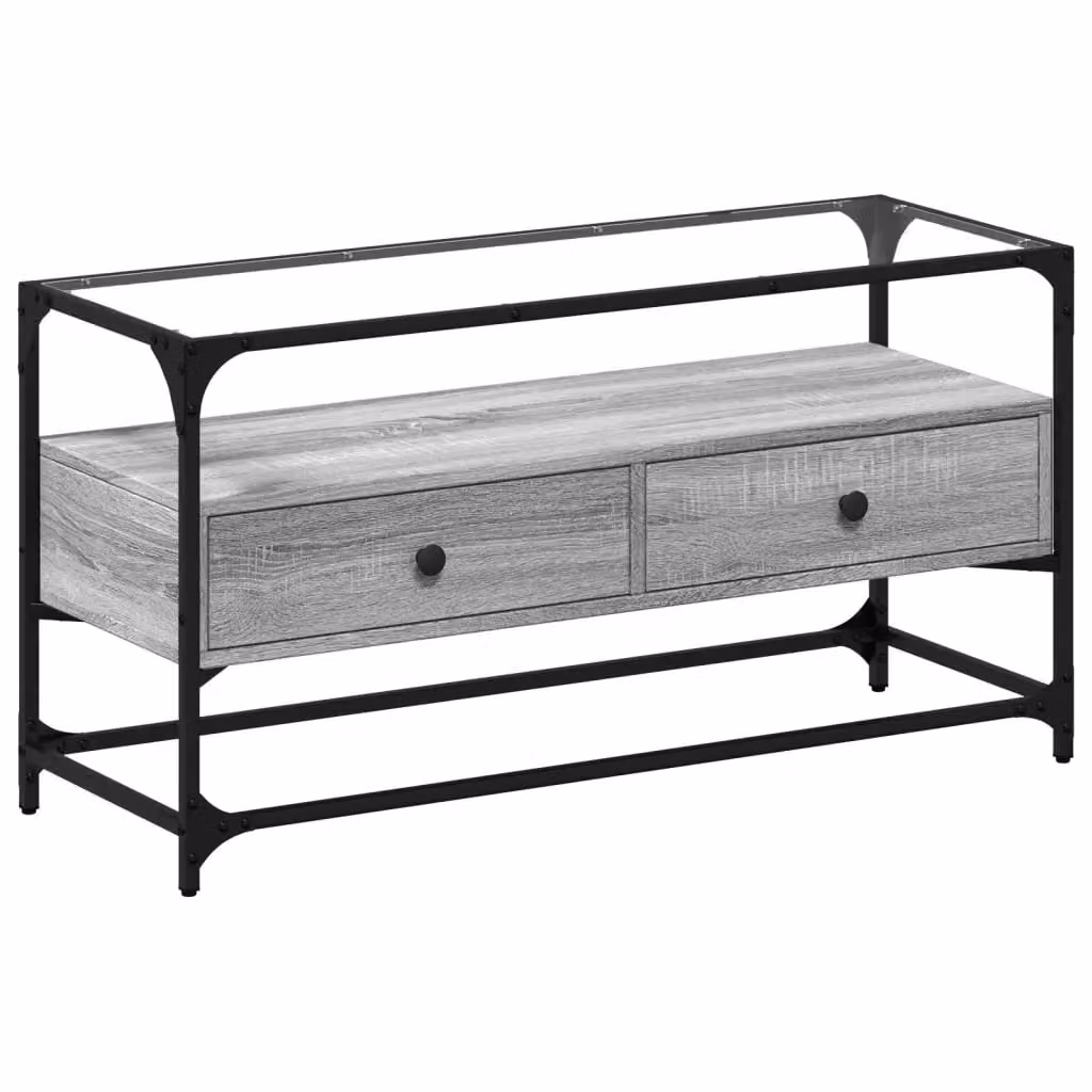 Berkfield Home Industrial TV Cabinet with Glass Top in Grey Sonoma, W/D/H: 98 x 35 x 51 cm – 2