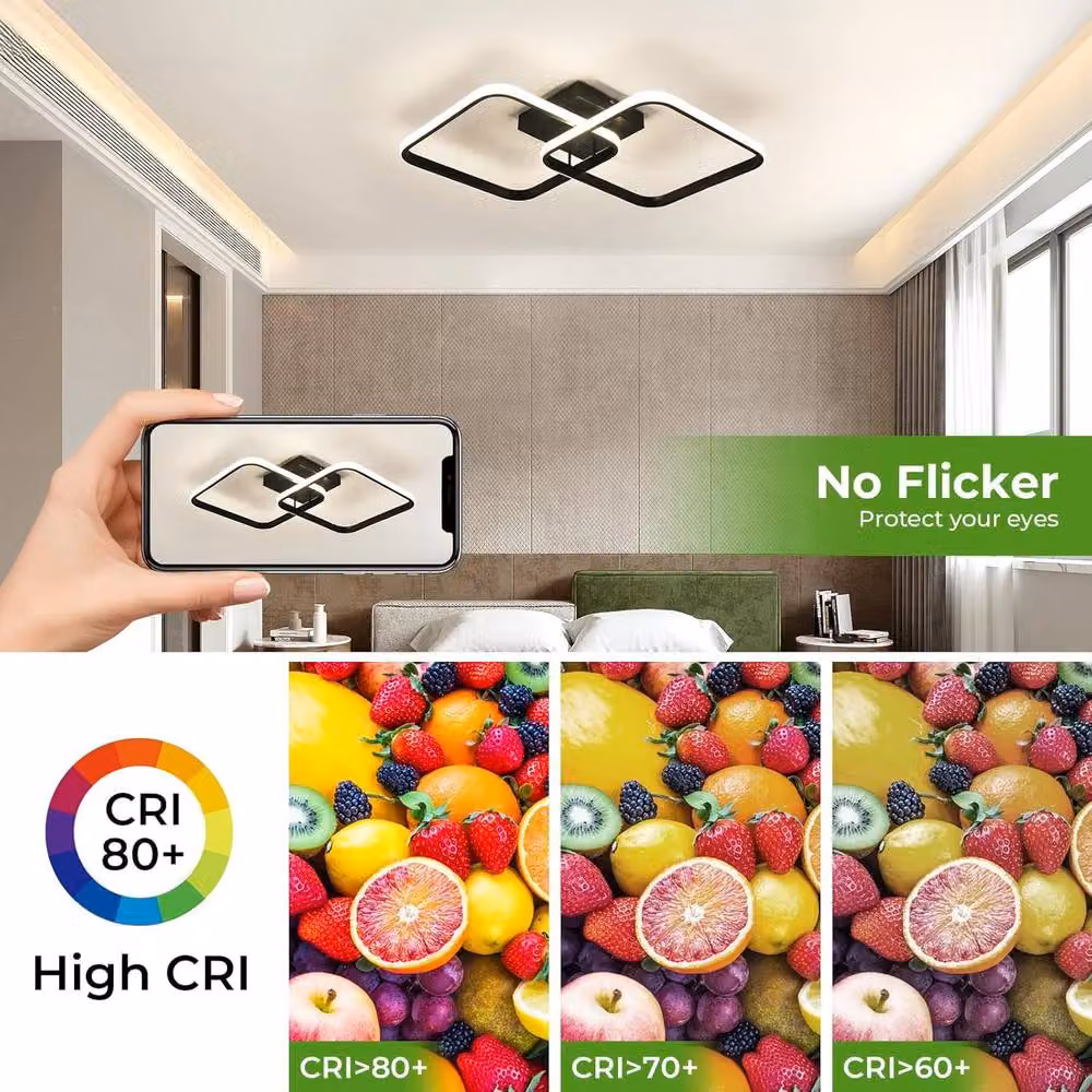 Goeco Modern Square LED Ceiling Light in Black, 50W Dimmable with Remote Control – 3