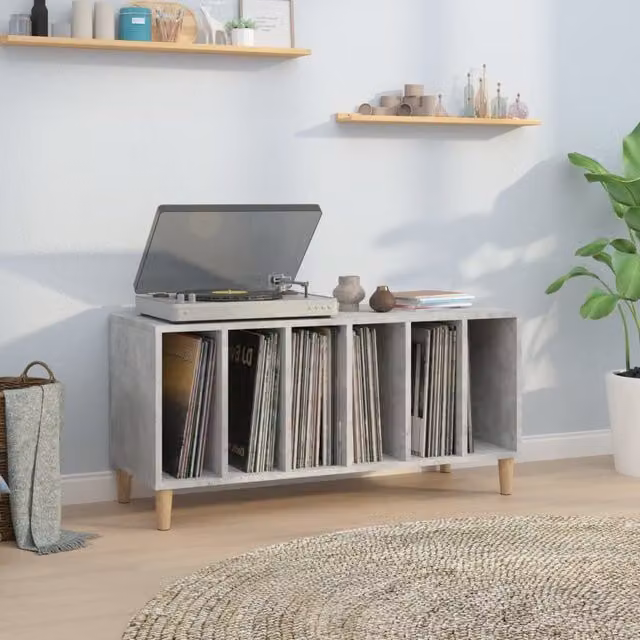 Berkfield Home Record Cabinet in Concrete Grey, W/D/H: 100 x 38 x 48 cm