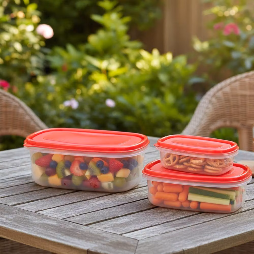 Bedsland EasyStore Set of 3 Airtight Rectangular Food Storage Containers, Red, 2.5 l – 2