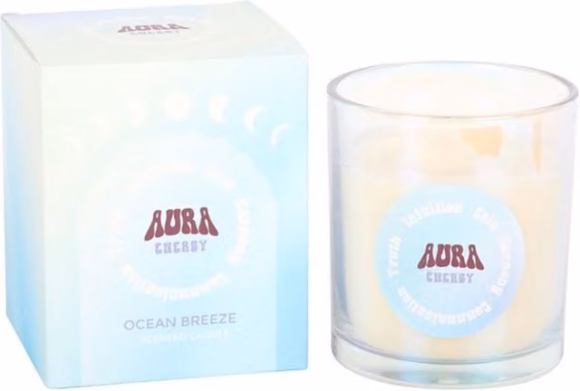 KDMK Aura Energy Ocean Breeze Iridescent Glass Tabletop Candle, Blue