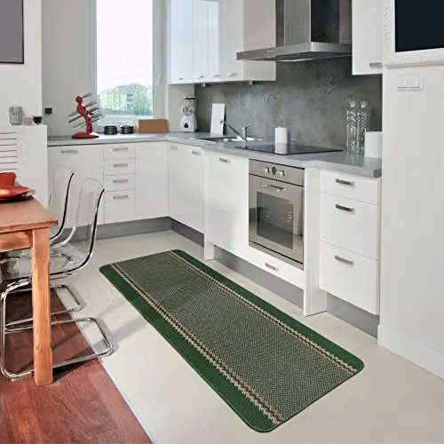 THE RUGS Green Bordered Design Machine Washable Non-Slip Polypropylene Floor Mat, W/D: 80 x 50 cm – 4