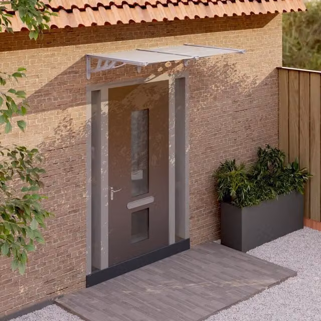 Berkfield Home Polycarbonate and Aluminium Door Canopy in Grey and Transparent, W: 90 cm, H: 152.5 cm – 1