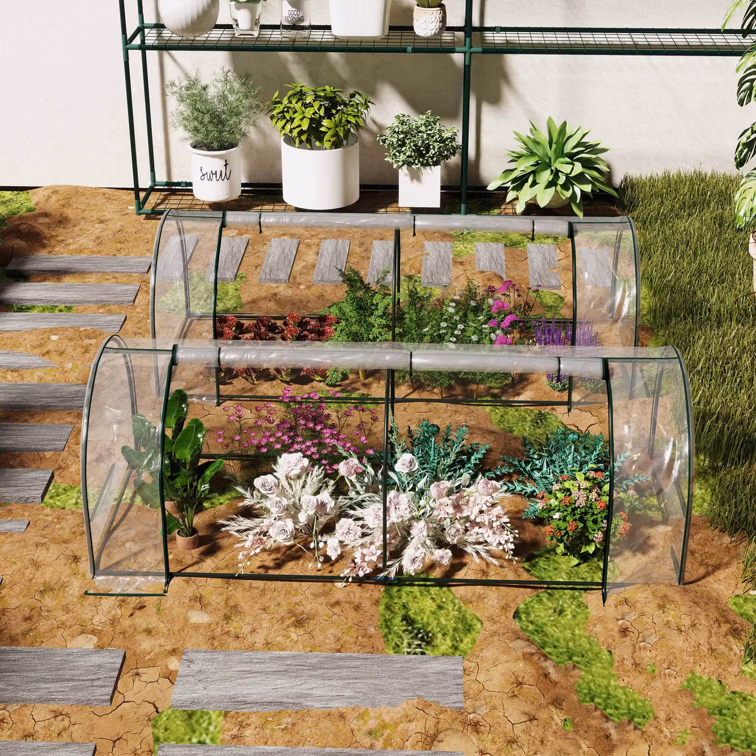 Outsunny Set of 2 Tunnel Greenhouses with Steel Frame and Clear Plastic Cover, W/D/H: 250 x 100 x 80 cm – 2