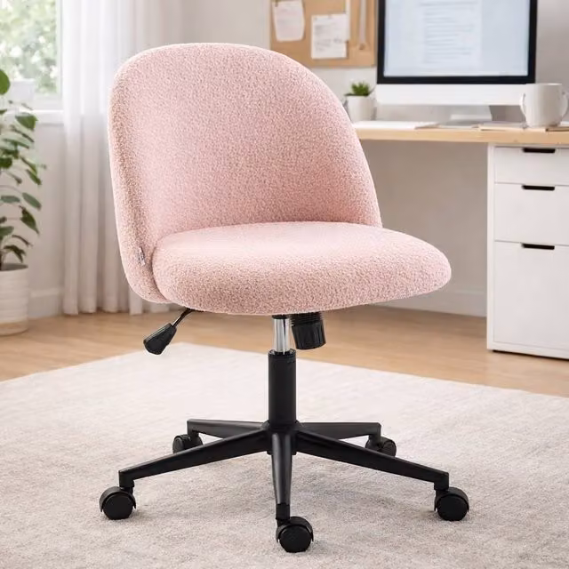 ERGOVEXA Teddy Fleece Task Chair in Pink with 360 Degree Swivel and Castors