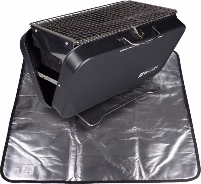 Valiant Black Tabletop Charcoal Portable BBQ and Fibreglass Protective Ground Mat Set