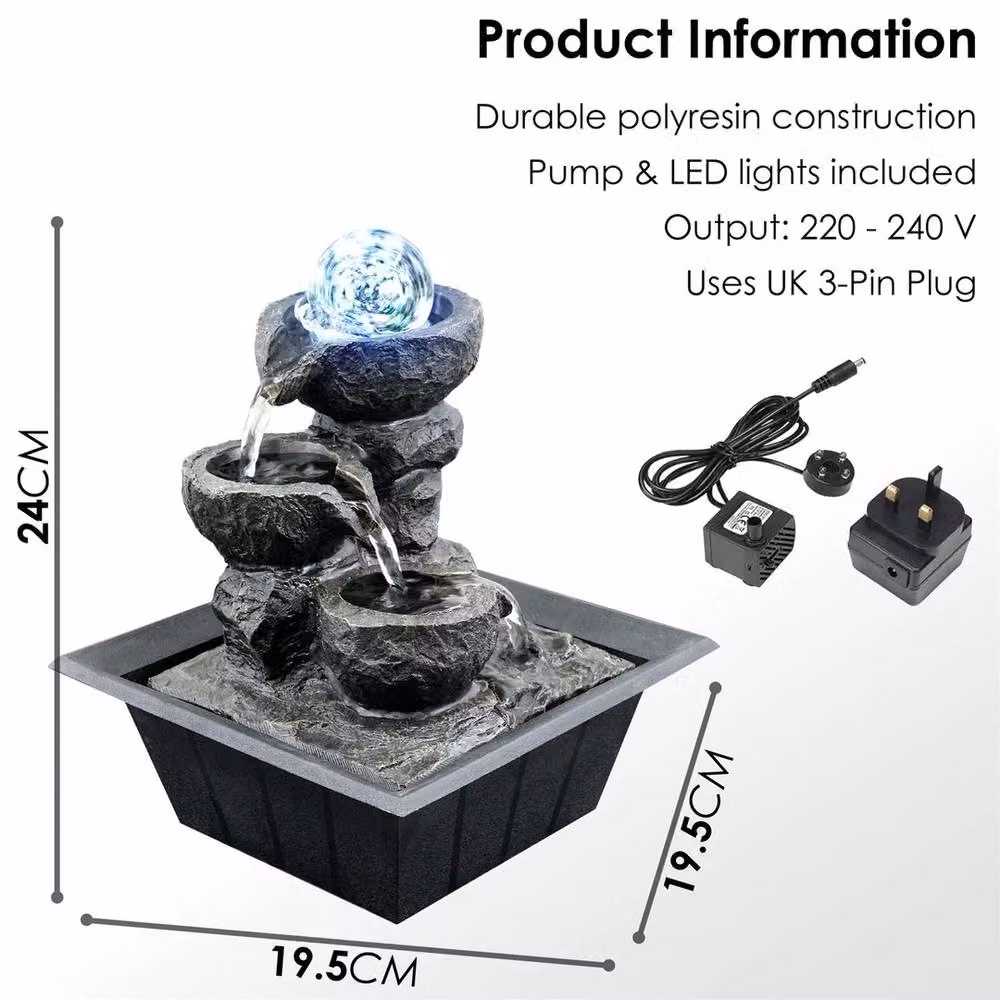 EONLION Black Stone Tabletop LED Indoor Water Feature – 2