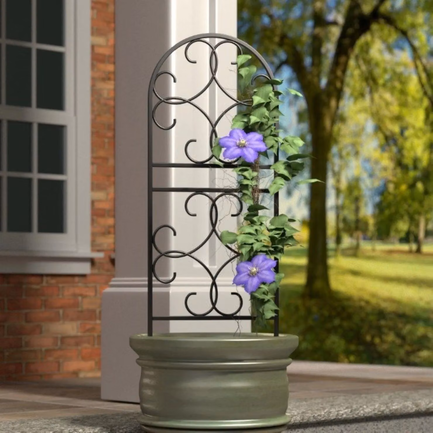 Primrose Scroll Design Metal Pot Trellis and Plant Support in Black, Height: 91 cm – 2