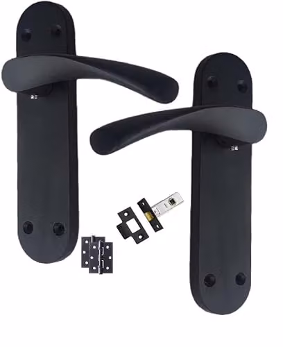 Golden Grace Astrid Backplate Door Handle Set with Hinges in Matt Black, 182mm x 45mm – 2