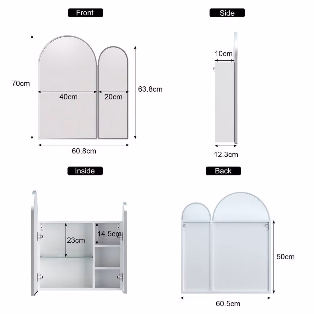 KEEPREAPER Modern Wall Mounted Silver Bathroom Cabinet with Mirror and Glass Hinged Doors – 2