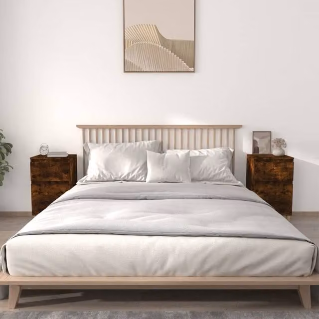 Berkfield Home Set of 2 Smoked Oak Bedside Cabinets in Brown, W/D/H: 40 x 35 x 70 cm – 1