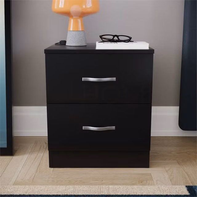 FORGEVIO Modern 2 Drawer Bedside Chest in Black