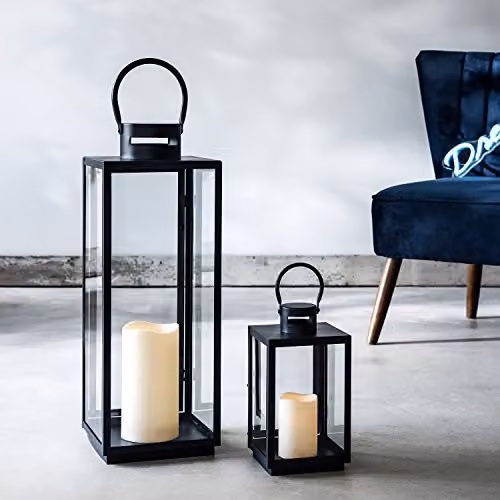 Lights4fun Extra Large Black Metal LED Candle Lantern with Flickering TruGlow Candle, Waterproof Design and Timer, Height: 65 cm – 5