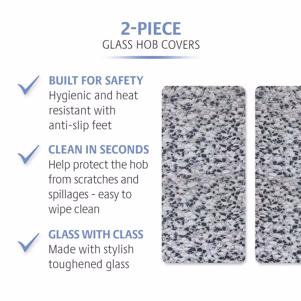 Basilico Set of 2 Granite-Effect Glass Hob Covers in Grey – 2