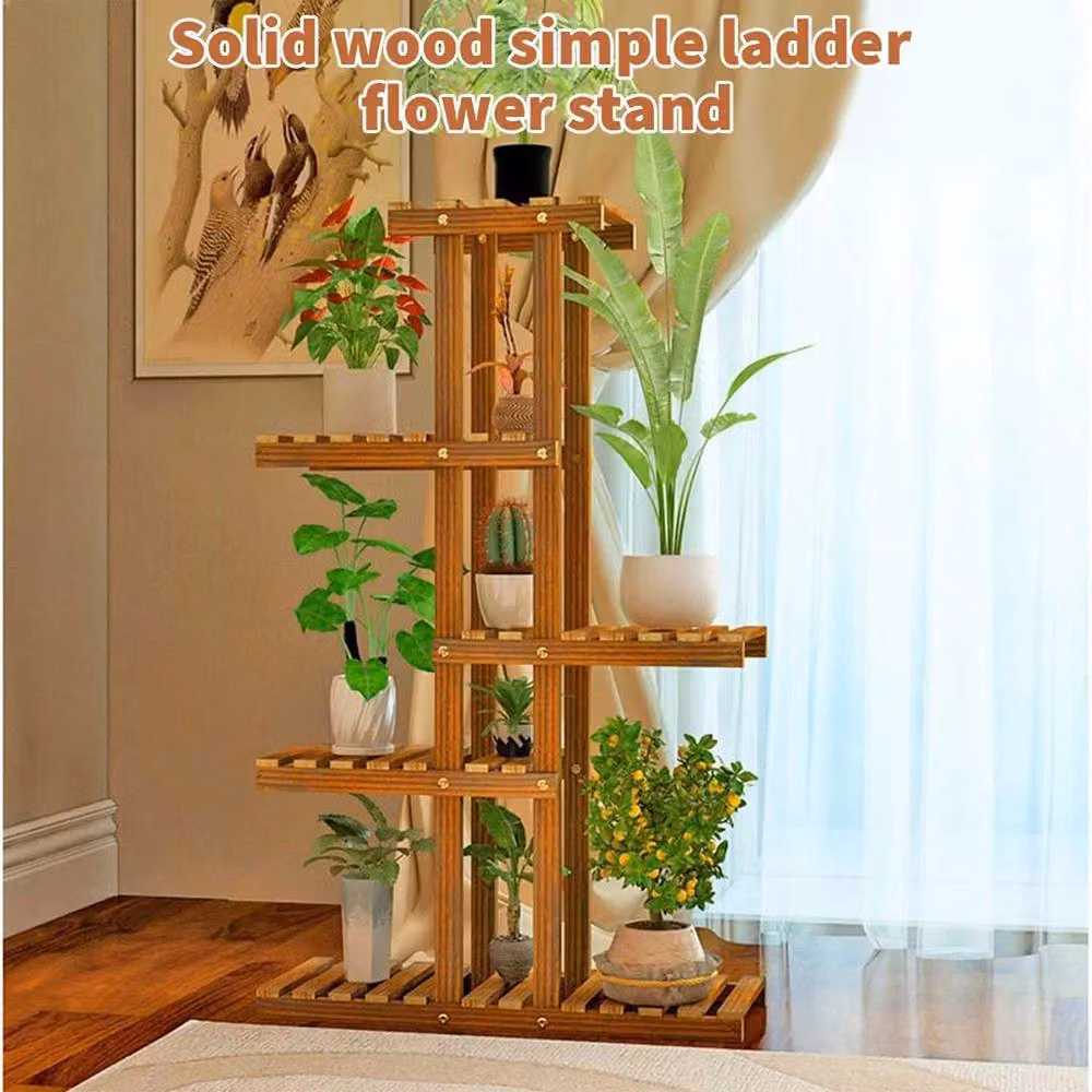 KORVIXA 5 Tier Brown Wood Plant Stand for Indoor and Outdoor Use – 3