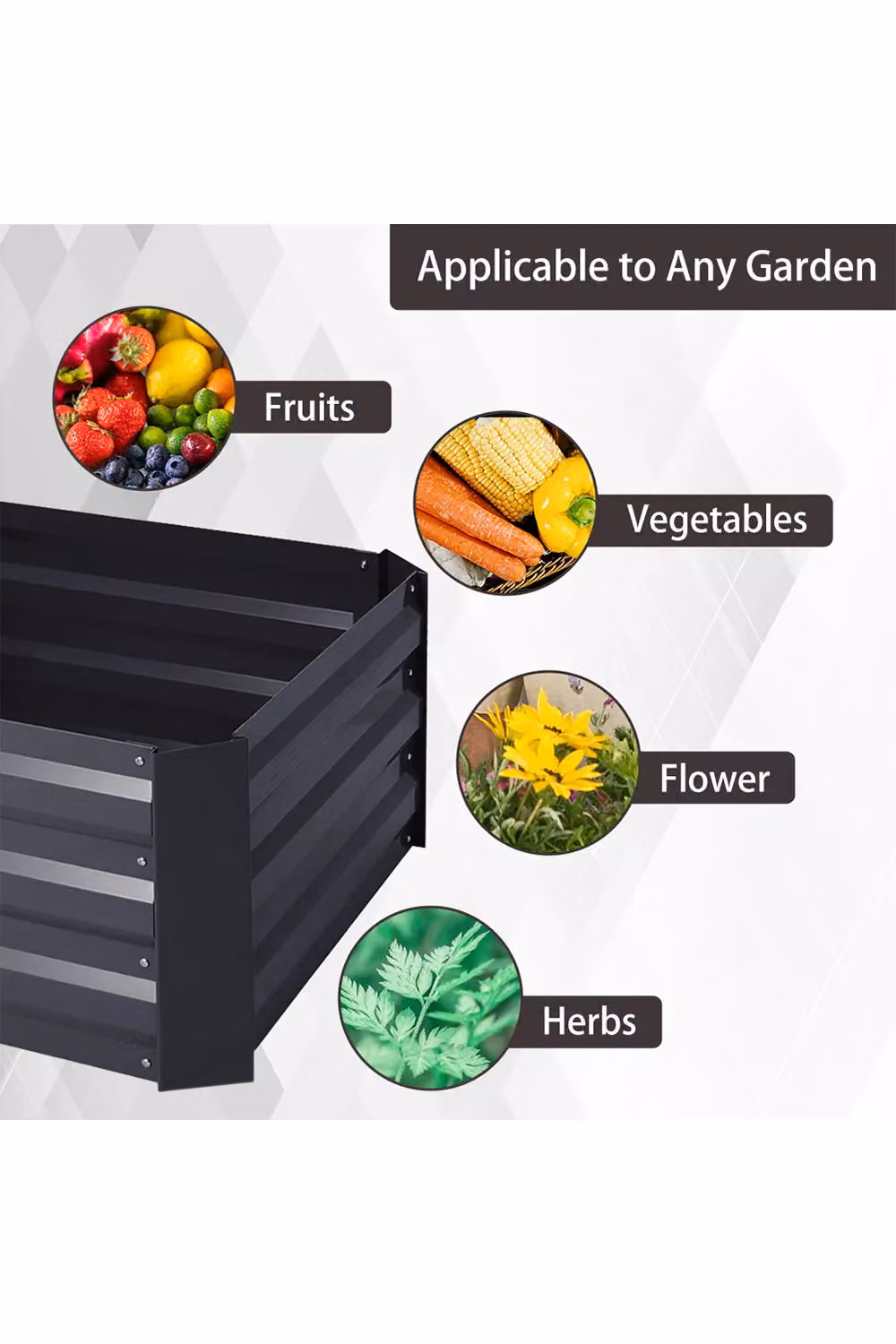 Living and Home Black Galvanised Steel Rectangular Elevated Garden Bed Planter Box, W/D/H: 100.584 x 60.0 x 30.0 cm – 4