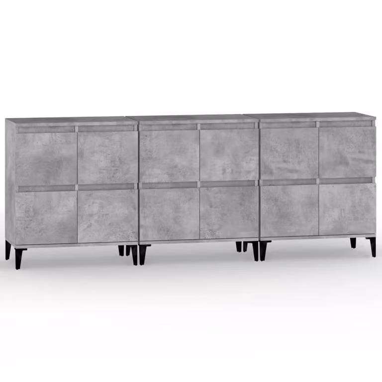 Berkfield Home Set of 3 Sideboards in Concrete Grey, MDF, W/D/H: 60 x 35 x 70 cm