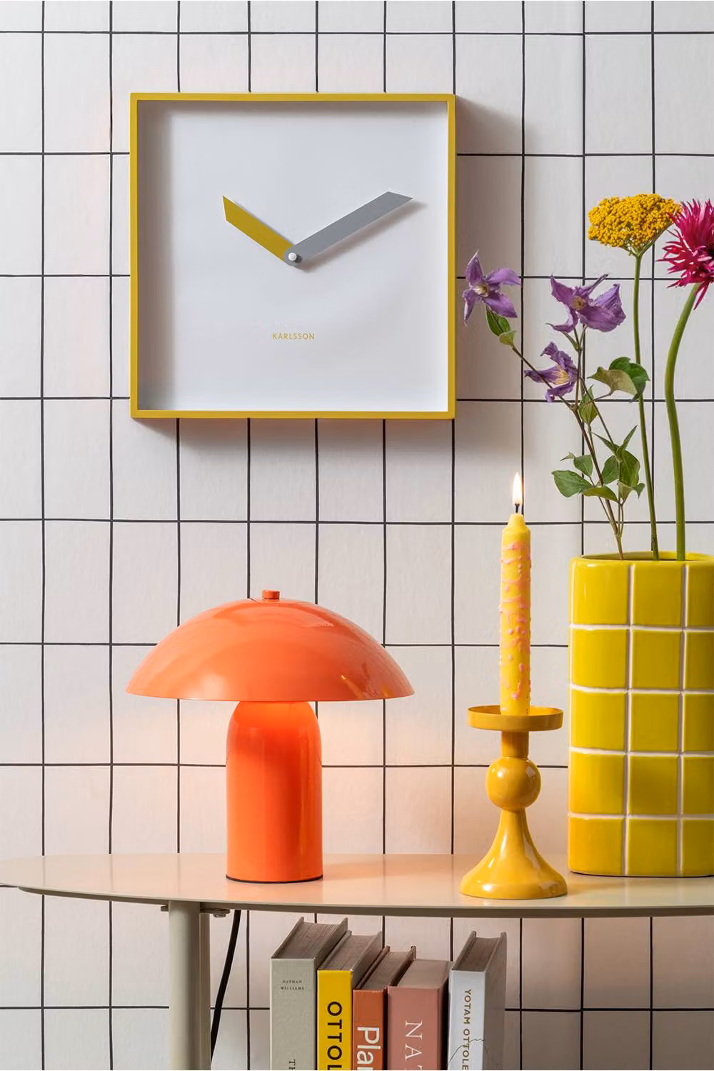 PRESENT TIME Karlsson Retro Geometric Analog Wall Clock in Citrine Yellow – 2