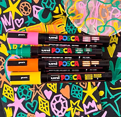 Posca PC-5M Medium Tip Acrylic Paint Marker Pens in 4 Assorted Colours (Pack of 4)