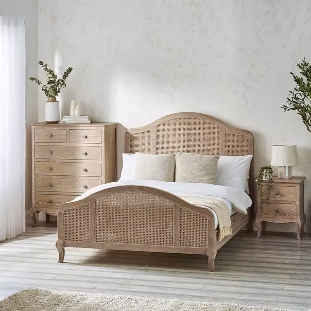Julian Bowen Fleur Rattan Bed in Light Oak, King Size (180 x 200 cm)