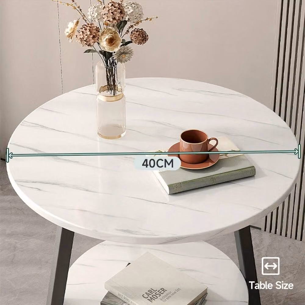 ERGOVEXA 2 Tier Round Coffee Side Table with Storage Shelf in Warm White – 2