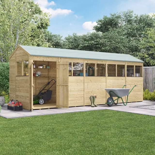 BillyOh Brown Wooden Apex Gable Shed with Window, 609.6 x 353.6 cm