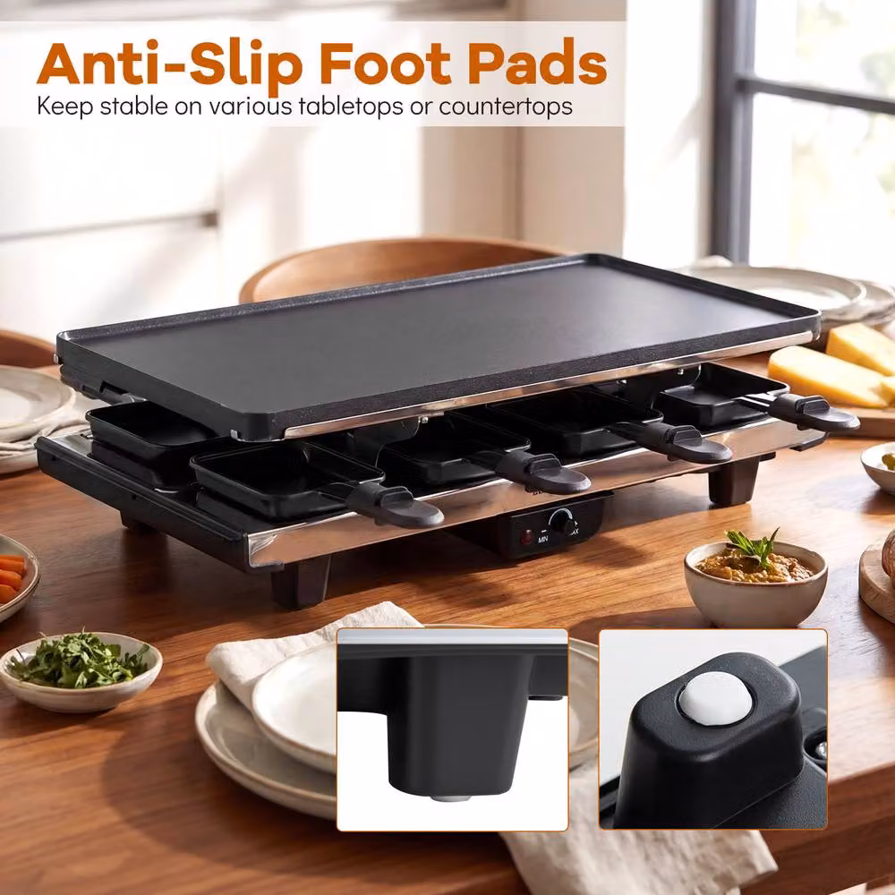 Costway 2-in-1 Raclette Table Grill and Griddle with Reversible Nonstick Aluminium Plates in Black – 8