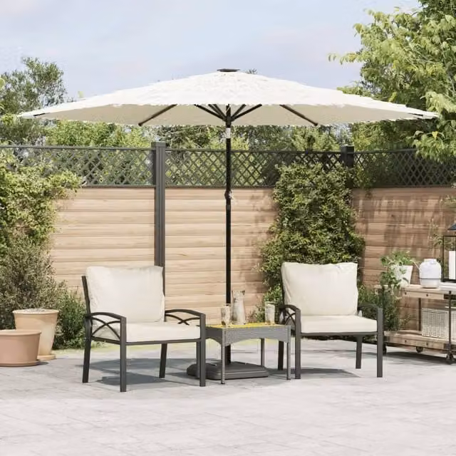 Berkfield Home White Garden Parasol with Steel Pole, W/D/H: 288 x 288 x 225 cm