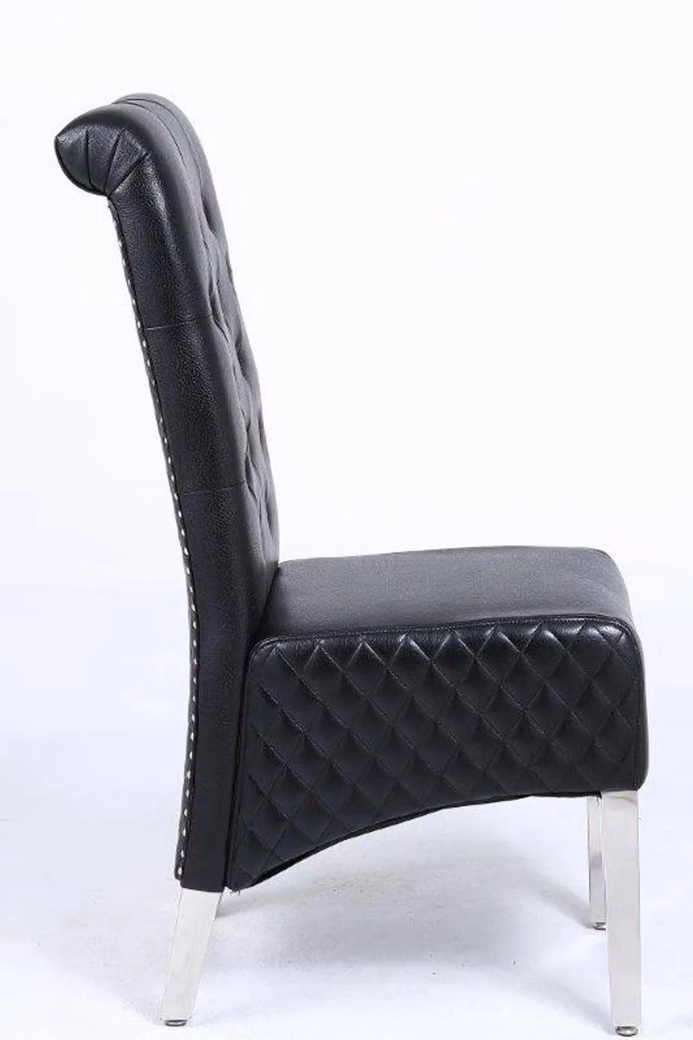 Modernique Aire High Back Dining Chairs, Set of 2, Black Leather with Chrome Legs – 3