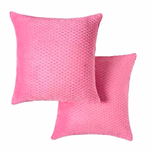 OHS Waffle Fleece Square Cushion Covers, Pack of 2, Pink, 45 x 45 cm