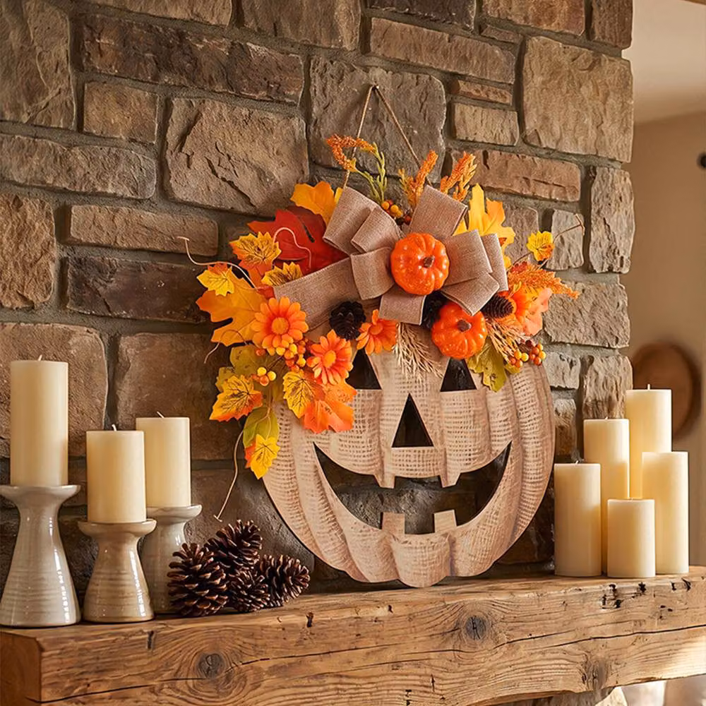 Quipulse Pumpkin Jack O Lantern Fall Hanging Door Decor in Orange and Multicolour – 6