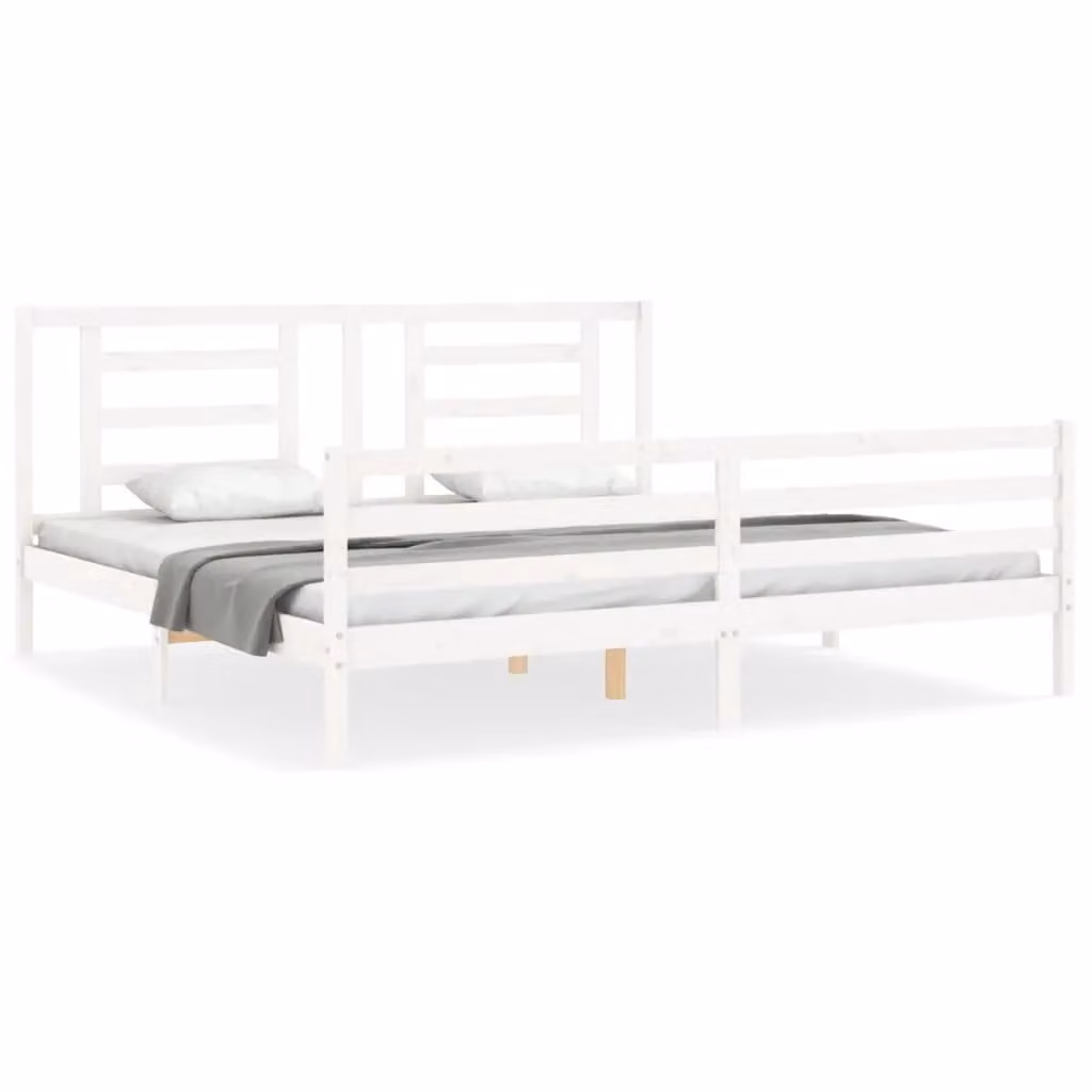 Berkfield Home White Solid Pine Wood Bed Frame with Headboard W/D/H: 200 x 200 cm – 2