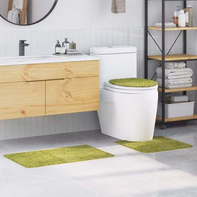 Berkfield Home 3 Piece Green Non-Slip Microfibre Bath Mat Set