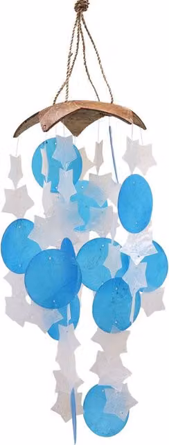 KDMD Coconut Hanging Windchimes with Blue and White Stars, Height: 30 cm – 1