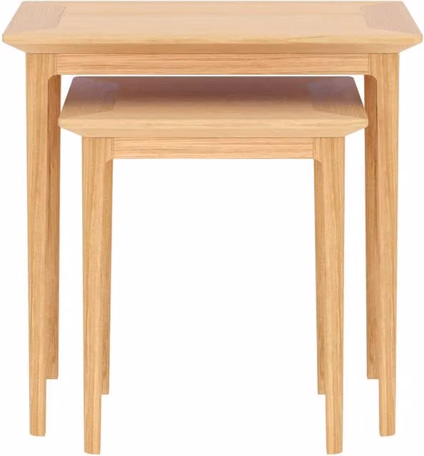 Rest Relax Keswick Oak Nest of 2 Tables in Beige with Glass Tops