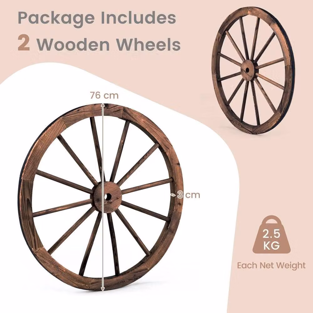 NESTLUNE Set of 2 Rustic Brown Decorative Wooden Garden Wheels, Diameter: 100 cm, Width: 15 cm – 3