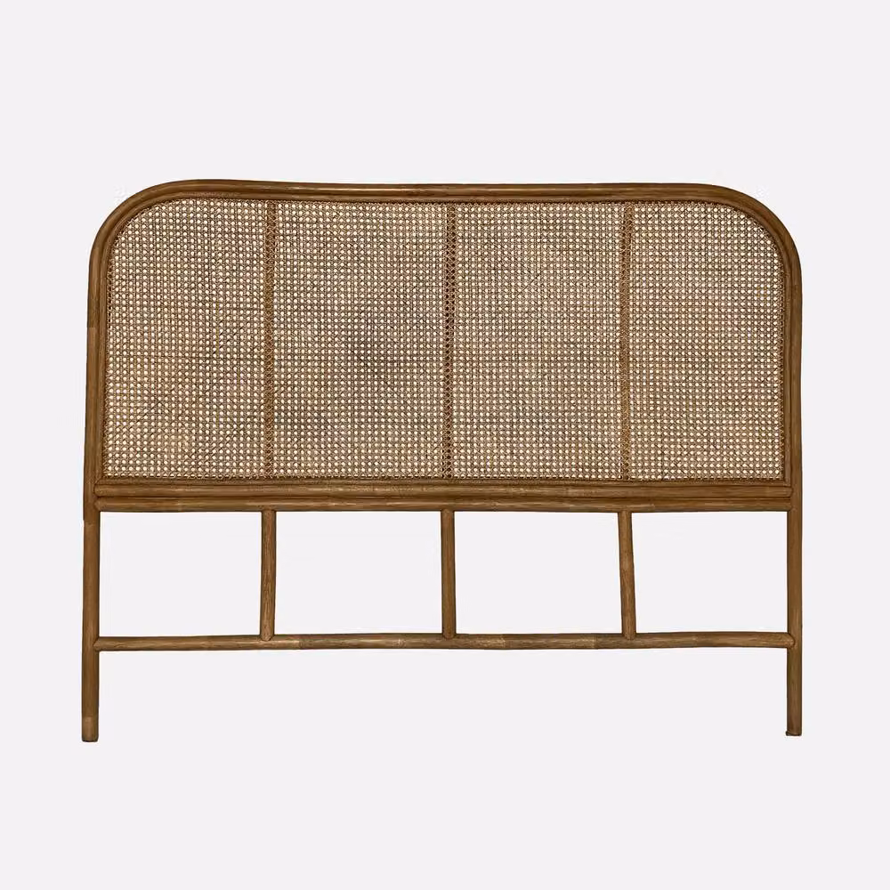 sweeek Boho Dark Rattan and Cane Headboard in Beige with Solid Wood and Geometric Design – 2
