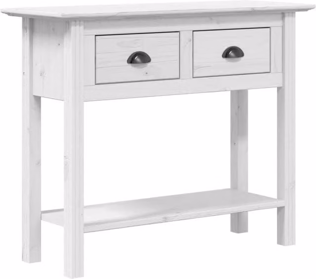 Berkfield Home BODO White Solid Wood Pine Console Table W: 90 cm, D: 34.5 cm, H: 73 cm