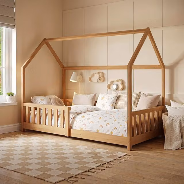 Flair Explorer Single Wooden Playhouse Floor Bed with Rails in Brown, W/D/H: 90 x 190 x 151 cm – 1