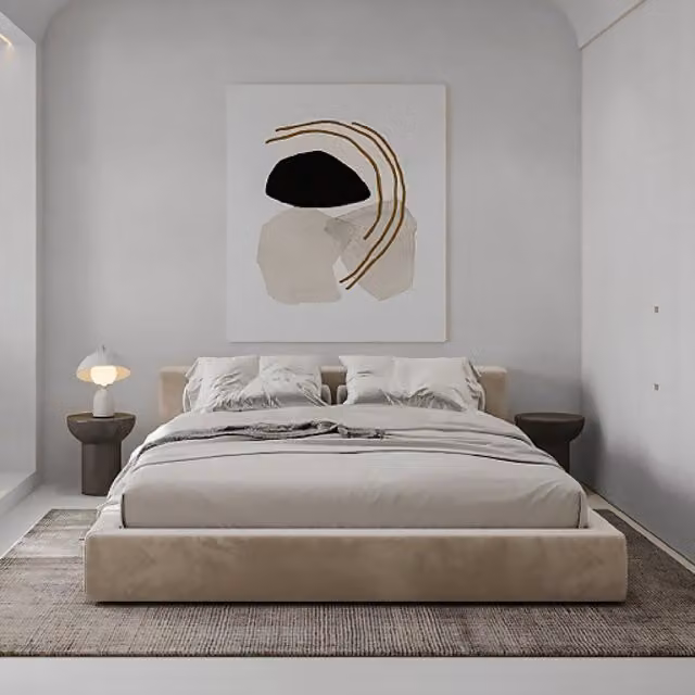 Casani Hugo Boucle Upholstered Bed Frame in Brown/Beige, W/D/H: 90 x 190 cm