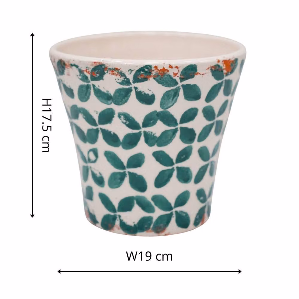 Ivyline Porto Green Ceramic Tapered Planter H: 17.5 cm, D: 19 cm – 2