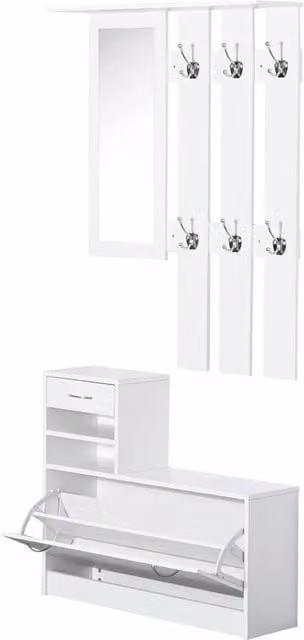 Havendro Modern Hall Tree with Bench, Shoe Storage and Mirror in White